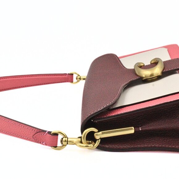 Authentic Coach Colorblock Maroon Peach Leather Saddle Bag - Picture 5 of 11